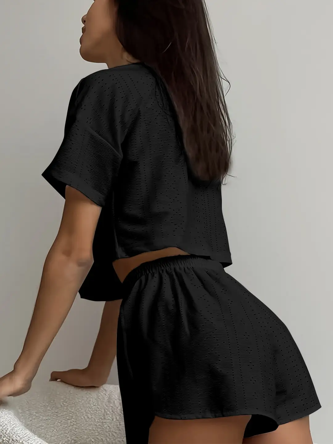 Russian Women's Pajamas Cut Out Breathable Sexy Short-Sleeved Shorts Slit Home Clothes Two Pieces Пижама — feature 13