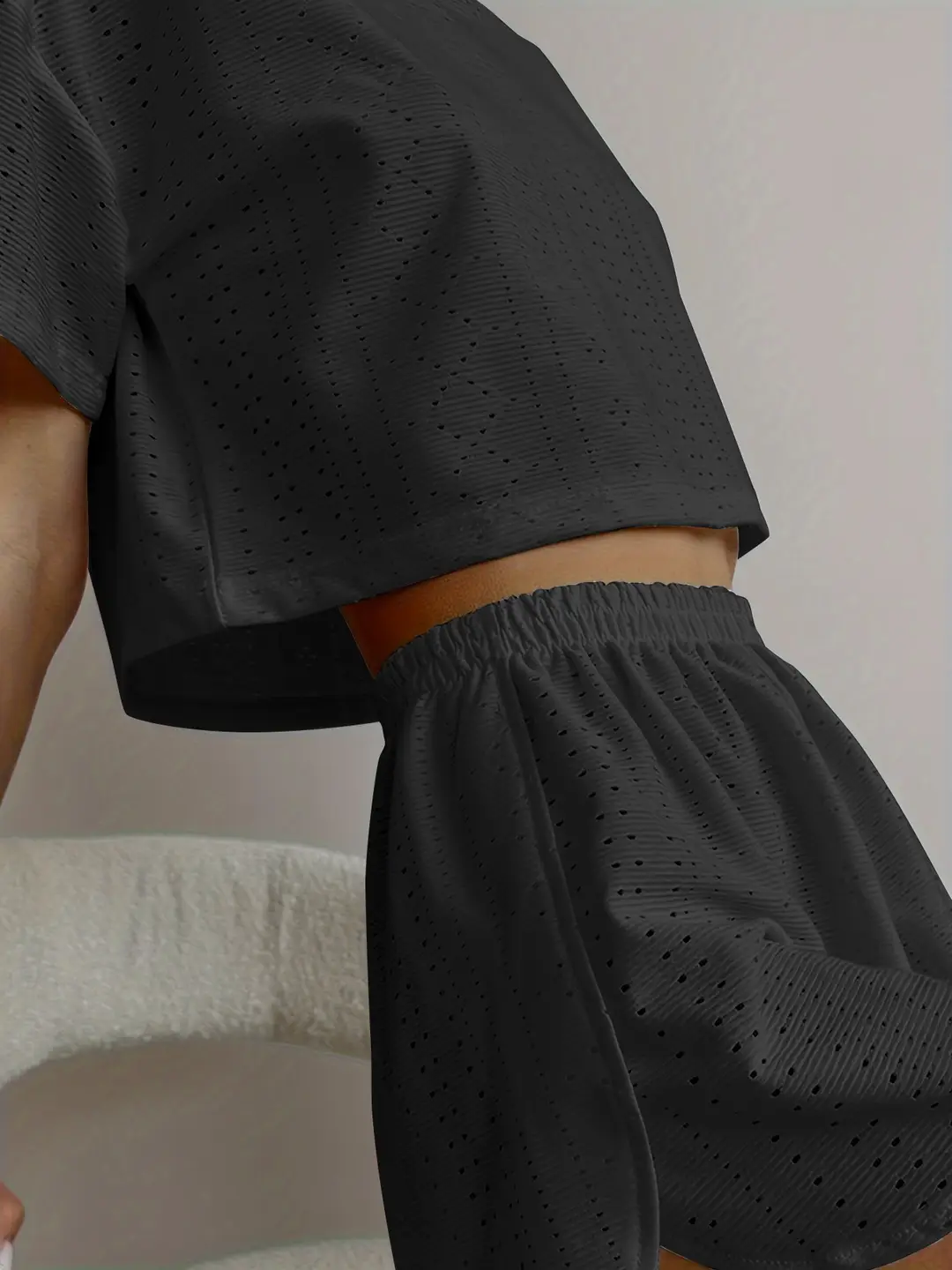 Russian Women's Pajamas Cut Out Breathable Sexy Short-Sleeved Shorts Slit Home Clothes Two Pieces Пижама — feature 15