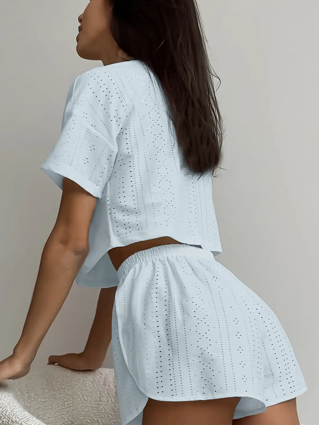 Russian Women's Pajamas Cut Out Breathable Sexy Short-Sleeved Shorts Slit Home Clothes Two Pieces Пижама — feature 17