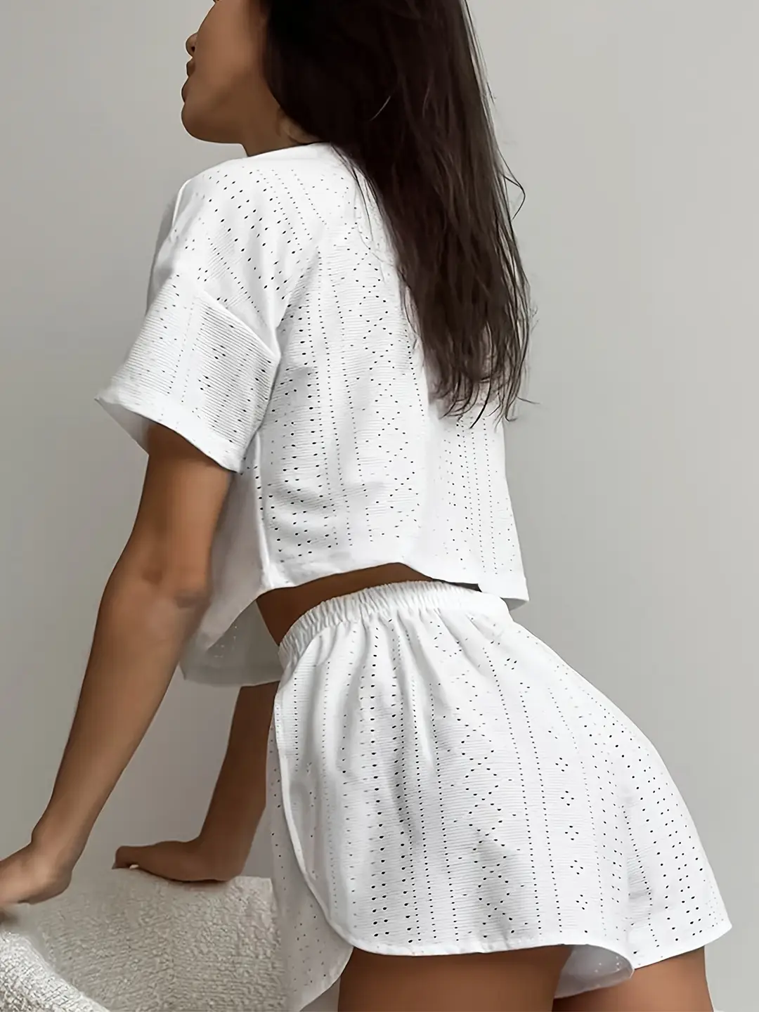Russian Women's Pajamas Cut Out Breathable Sexy Short-Sleeved Shorts Slit Home Clothes Two Pieces Пижама — feature 2