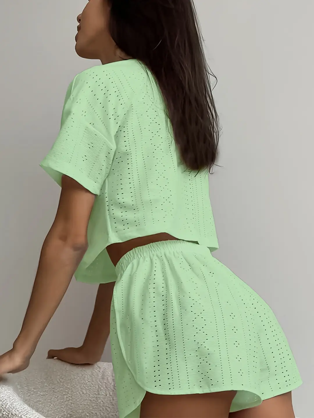 Russian Women's Pajamas Cut Out Breathable Sexy Short-Sleeved Shorts Slit Home Clothes Two Pieces Пижама — feature 22