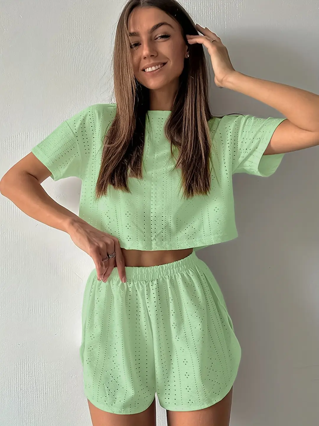 Russian Women's Pajamas Cut Out Breathable Sexy Short-Sleeved Shorts Slit Home Clothes Two Pieces Пижама — feature 23