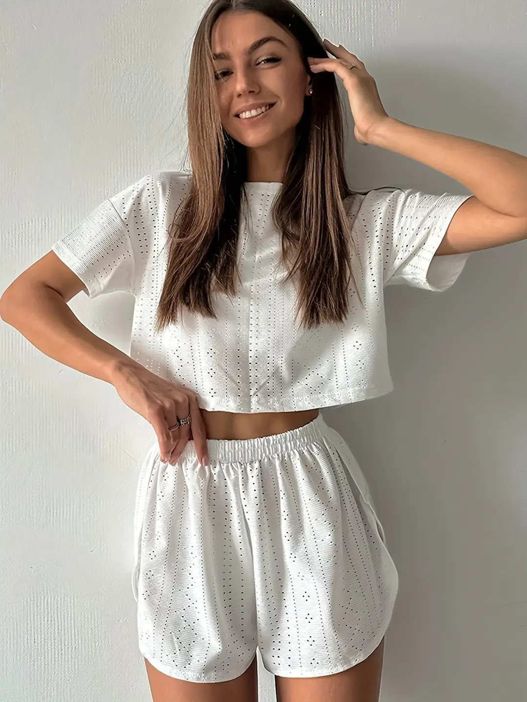 Russian Women's Pajamas Cut Out Breathable Sexy Short-Sleeved Shorts Slit Home Clothes Two Pieces Пижама — feature 3