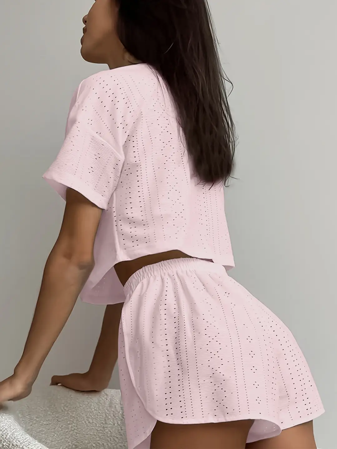 Russian Women's Pajamas Cut Out Breathable Sexy Short-Sleeved Shorts Slit Home Clothes Two Pieces Пижама — feature 7
