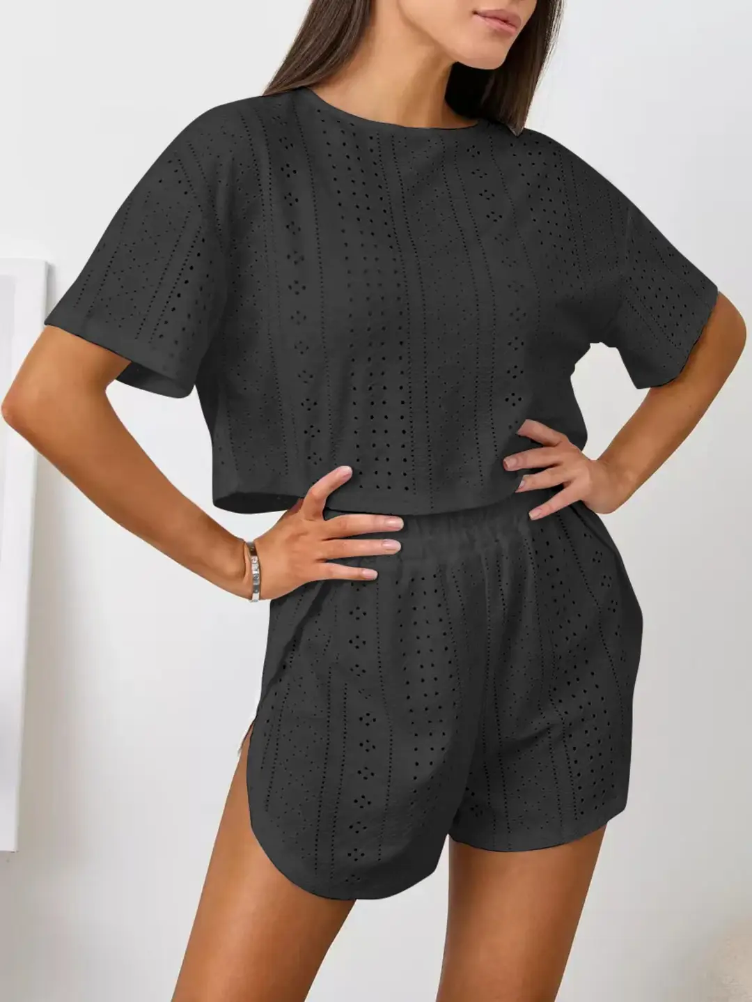 Russian Women's Pajamas Cut Out Breathable Sexy Short-Sleeved Shorts Slit Home Clothes Two Pieces Пижама