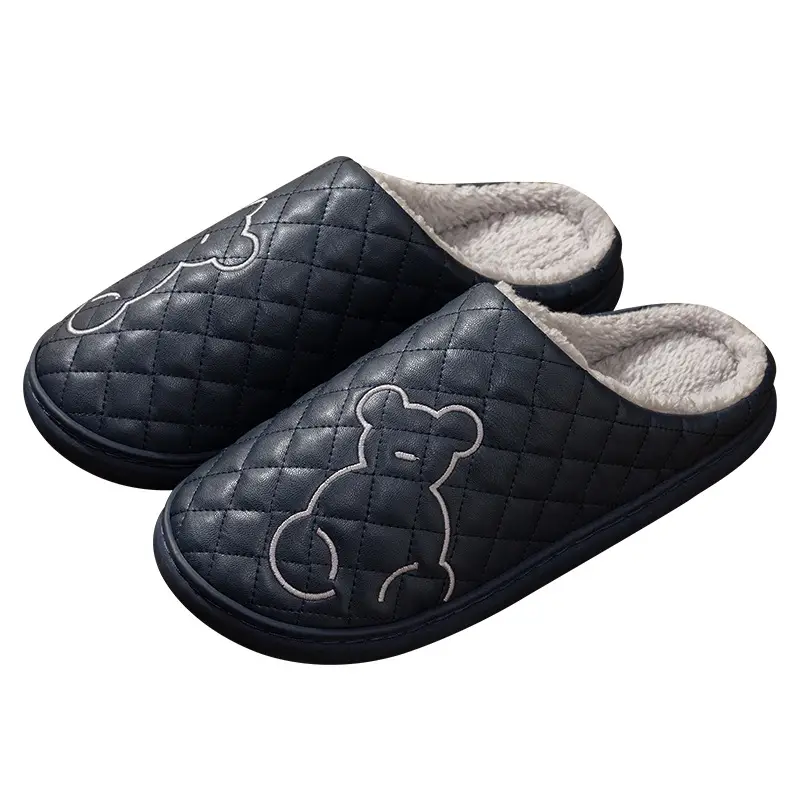Women's Black Embroidered Cotton Slippers Large - Image 11