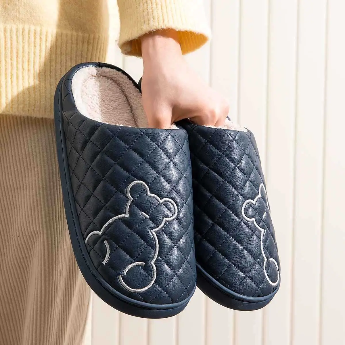 Women's Black Embroidered Cotton Slippers Large - Image 12