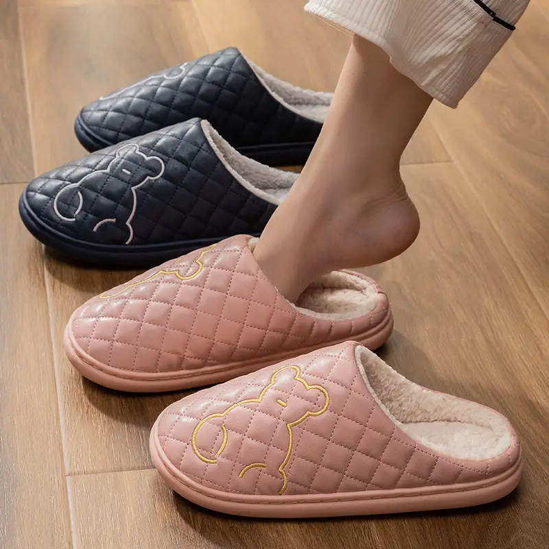 Women's Black Embroidered Cotton Slippers Large - Image 14