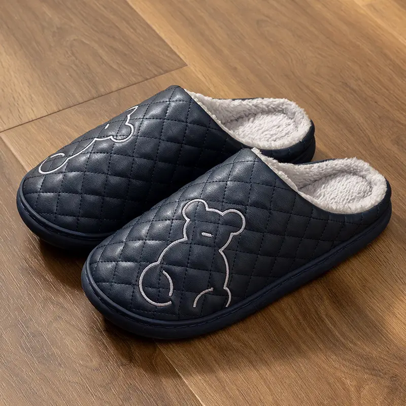 Women's Black Embroidered Cotton Slippers Large - Image 5