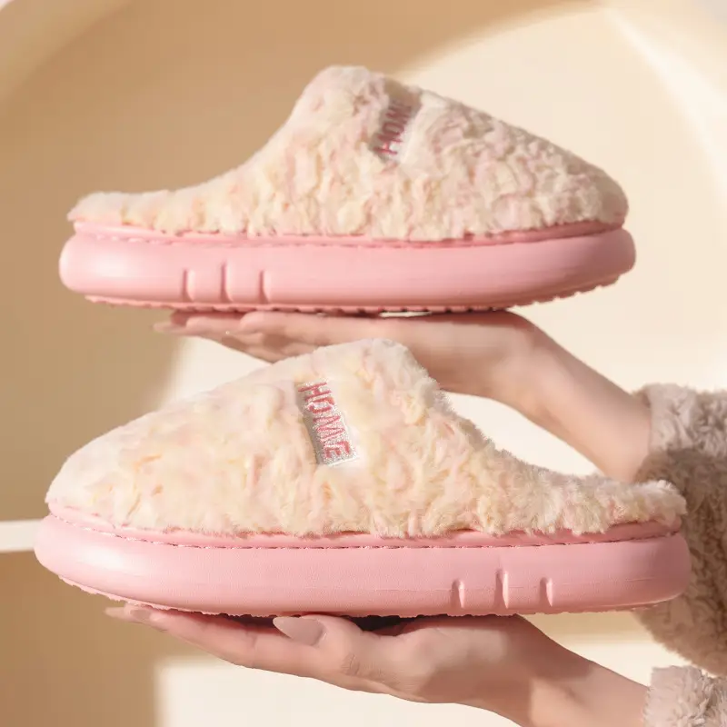 New Plush Wool Slippers for Women Winter Warm Indoor Couple Home