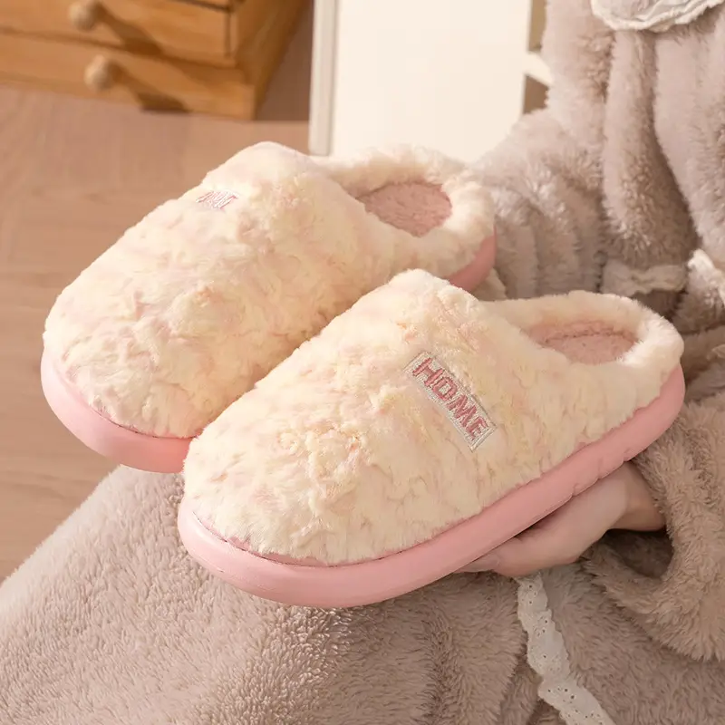 New Plush Wool Slippers for Women Winter Warm Indoor Couple Home