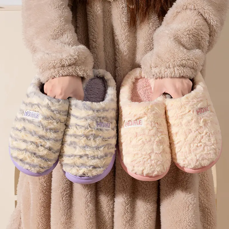 New Plush Wool Slippers for Women Winter Warm Indoor Couple Home