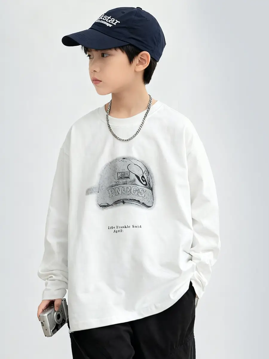 Boys Cotton Long Sleeve T-Shirt White Medium Large - Image 3