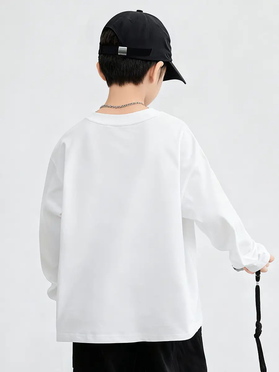 Boys Cotton Long Sleeve T-Shirt White Medium Large - Image 6