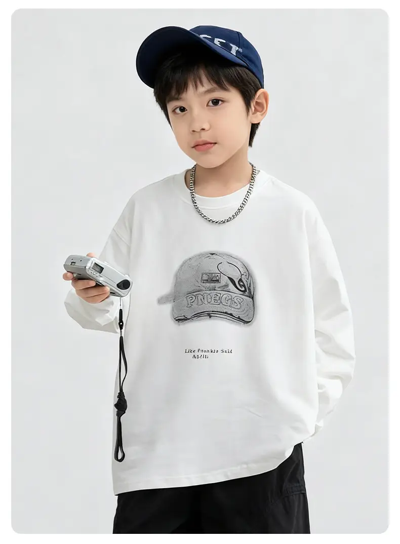 Boys Cotton Long Sleeve T-Shirt White Medium Large — feature 5