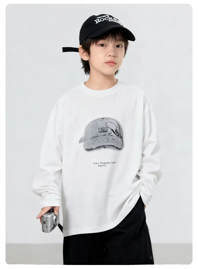 Boys Cotton Long Sleeve T-Shirt White Medium Large — feature 6