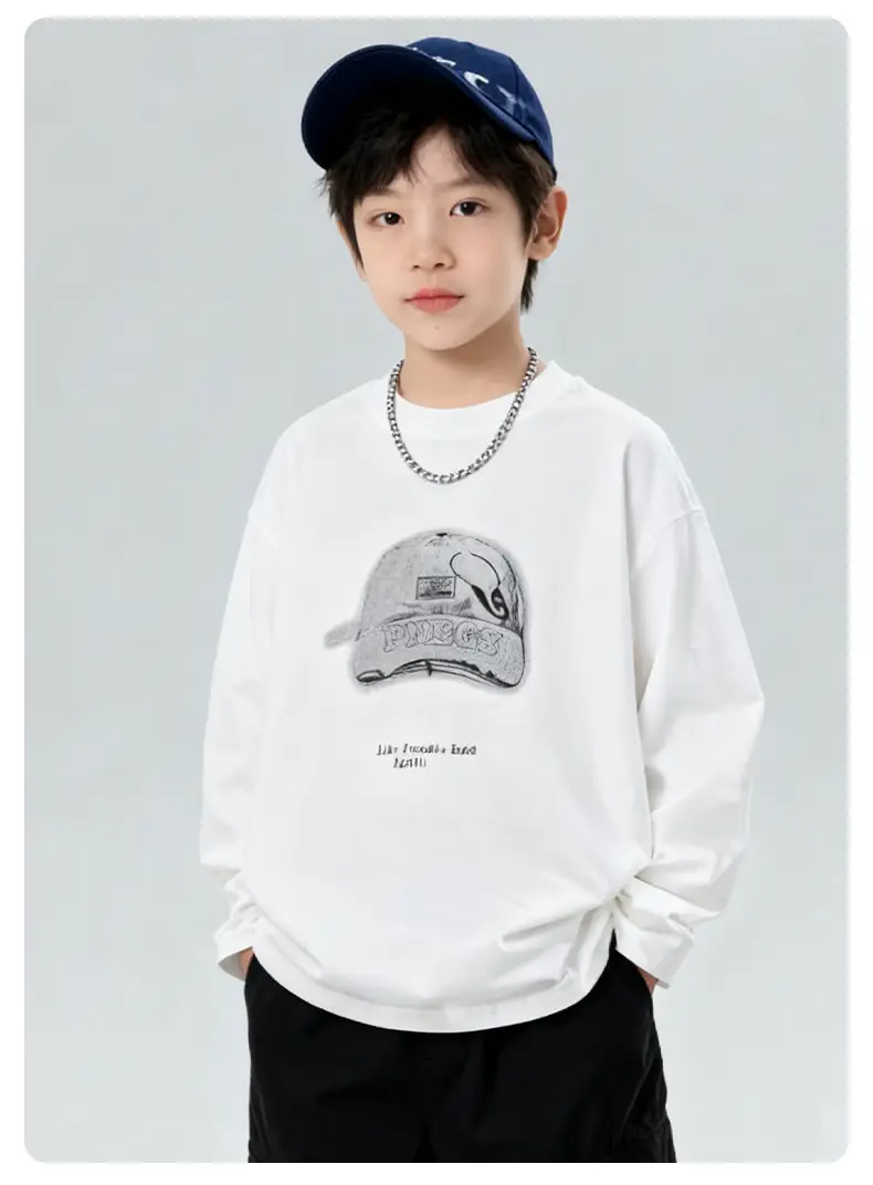 Boys Cotton Long Sleeve T-Shirt White Medium Large — feature 7