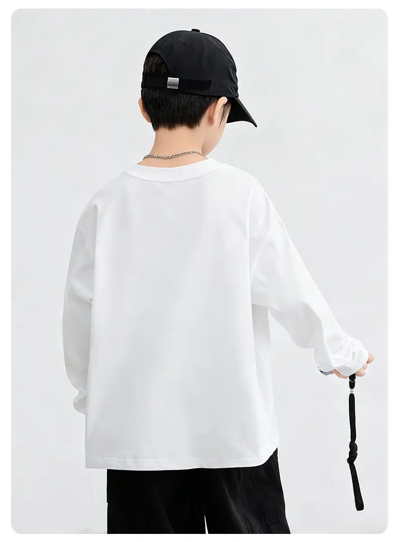 Boys Cotton Long Sleeve T-Shirt White Medium Large — feature 8