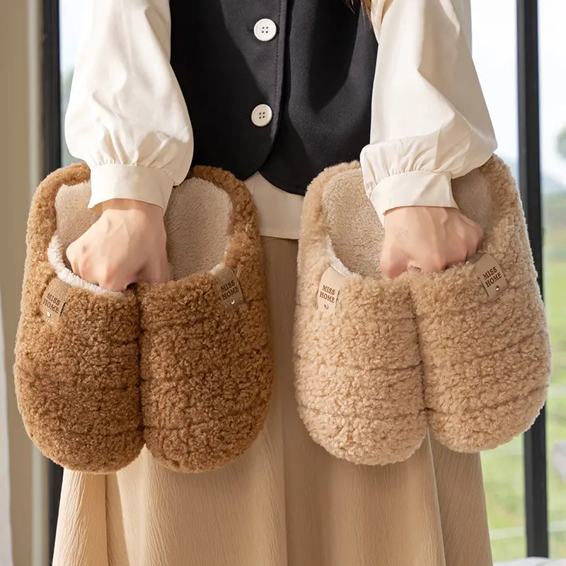 Plush Cotton Slippers for Women, Suitable for Autumn and Winter, 2025 New Model, Couple's Non-Slip Indoor Warm Home Slippers - Image 4