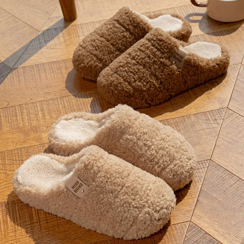 Plush Cotton Slippers for Women, Suitable for Autumn and Winter, 2025 New Model, Couple's Non-Slip Indoor Warm Home Slippers - Image 5