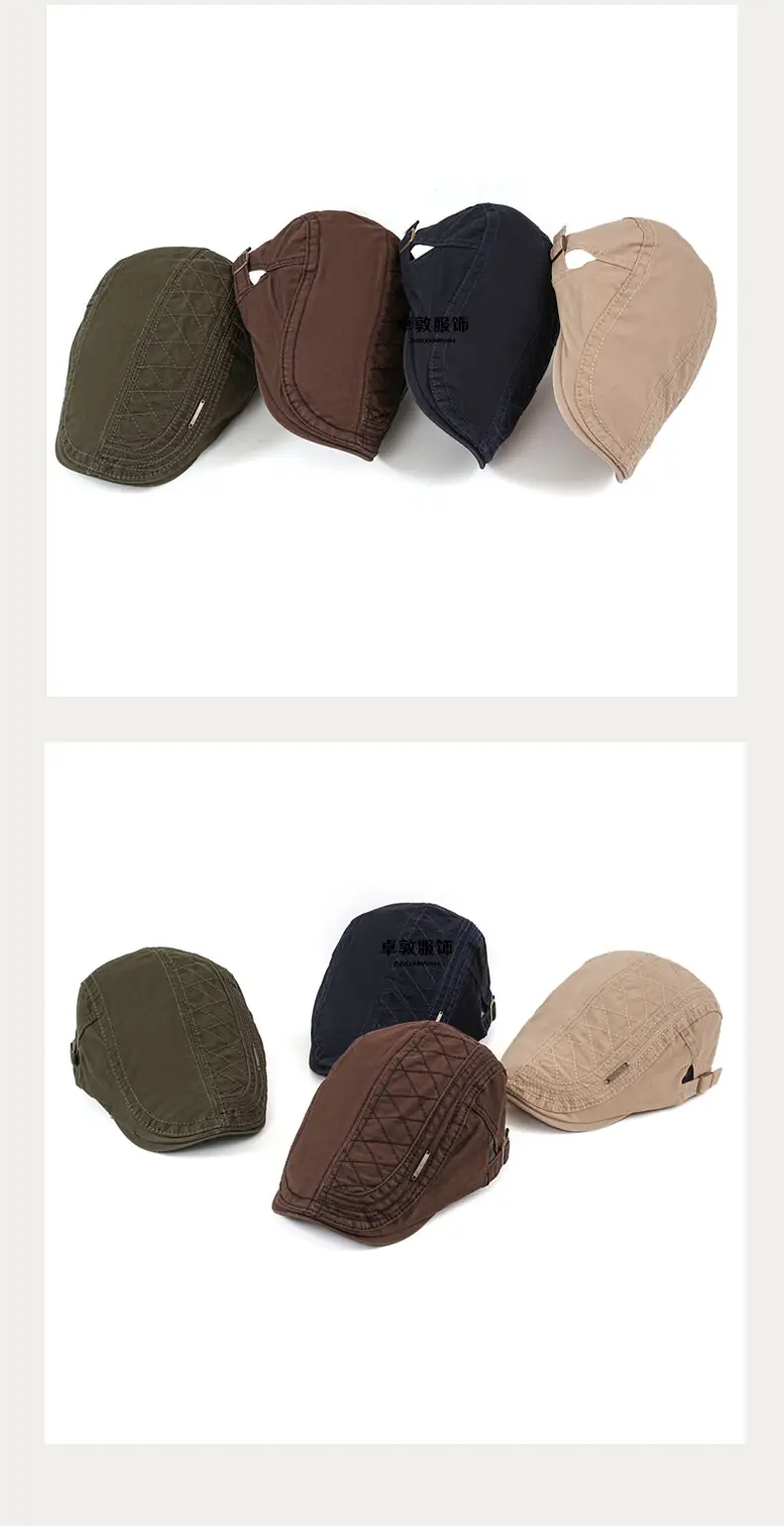 Men's Korean Style Cotton Beret Hat Olive Green — feature 6