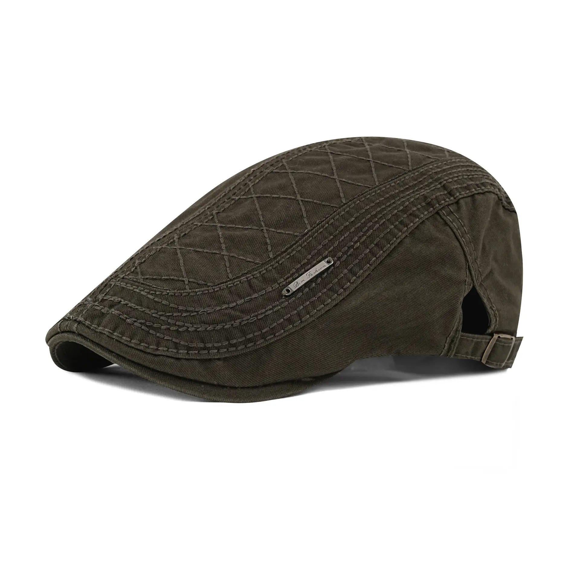 Men's Korean Style Cotton Beret Hat Olive Green - Image 4