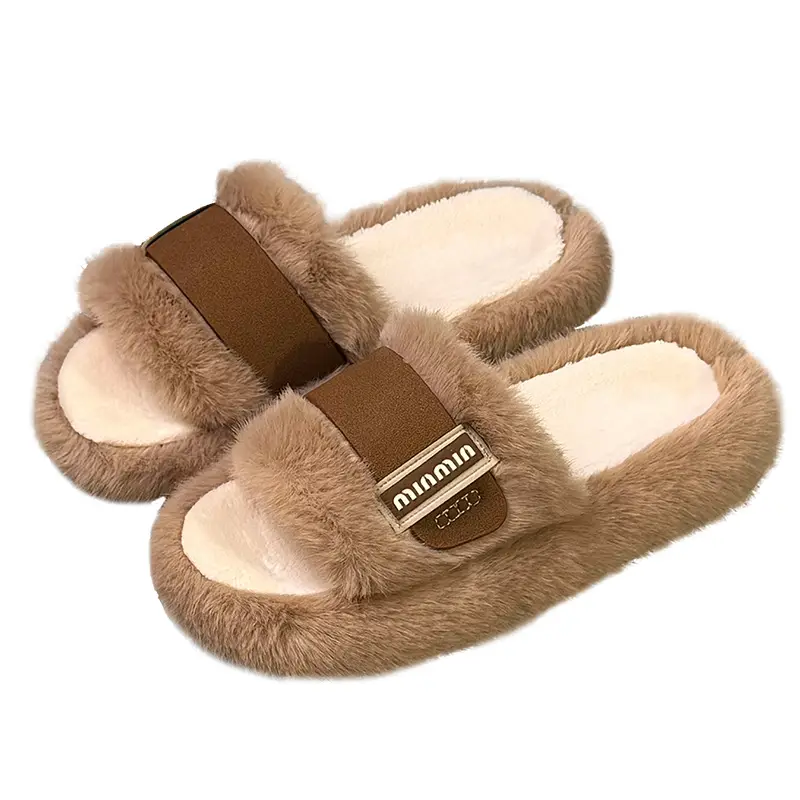2025 Cotton Slippers for Women Winter New Korean Style Thick-Soled Non-Slip Comfortable Home Fashion Soft-Soled Furry Slippers for Outer Wear