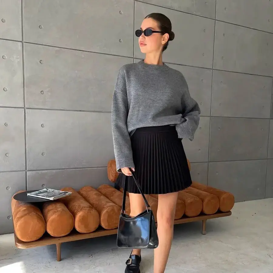 2025 Cross-Border Trade Hot-Selling Russian Bestseller Solid Color Crew Neck Sweater for Women, Soft Knit Casual Loose Top