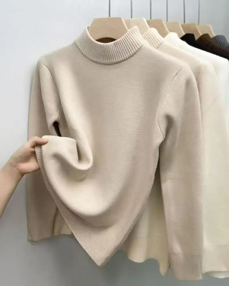 2025 Cross-Border Trade Hot-Selling Russian Bestseller Solid Color Crew Neck Sweater for Women, Soft Knit Casual Loose Top