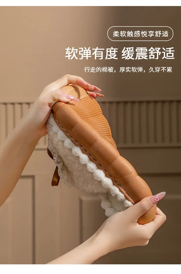 Women Cotton Slipper Green Bow Winter Warm Indoor — feature 10