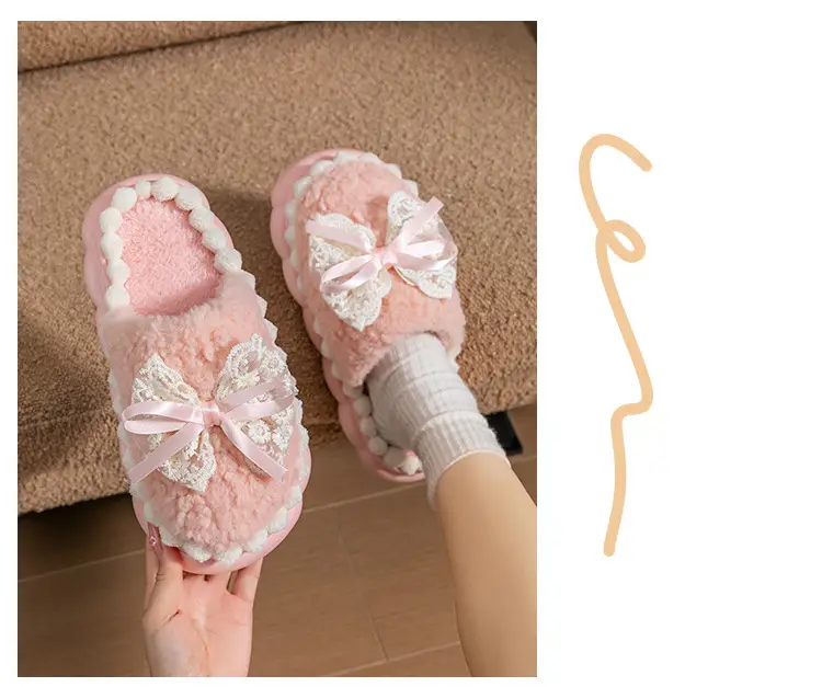 Women Cotton Slipper Green Bow Winter Warm Indoor — feature 19
