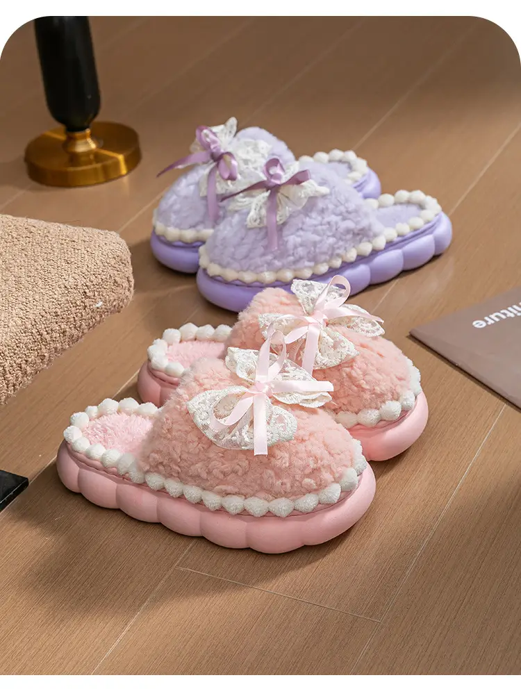 Women Cotton Slipper Green Bow Winter Warm Indoor — feature 23