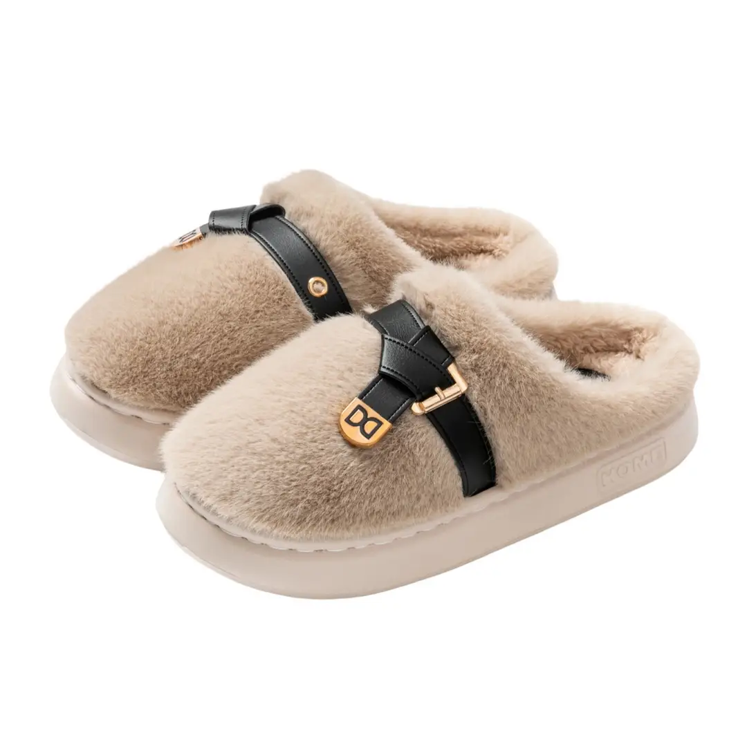 Internet Celebrity Furry Slippers for Women, Winter Fashionable Outer Wear Cotton Slippers, Thick-Soled Non-Slip Warm Home Plush Cotton Slippers - Image 8