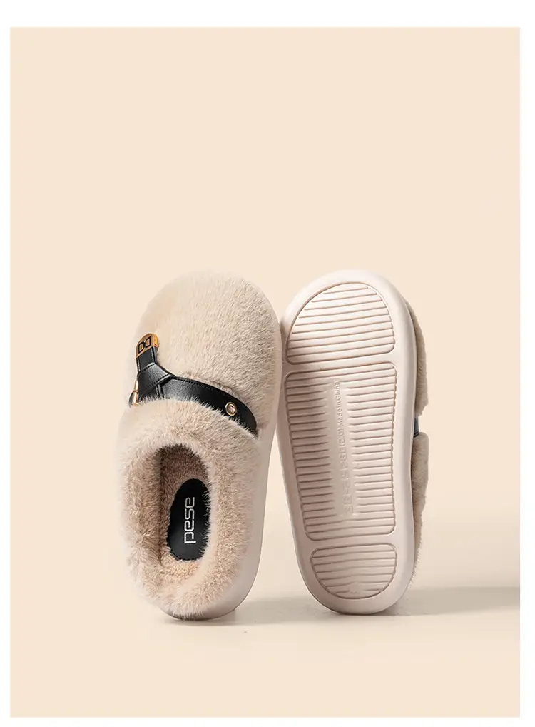Internet Celebrity Furry Slippers for Women, Winter Fashionable Outer Wear Cotton Slippers, Thick-Soled Non-Slip Warm Home Plush Cotton Slippers — feature 12