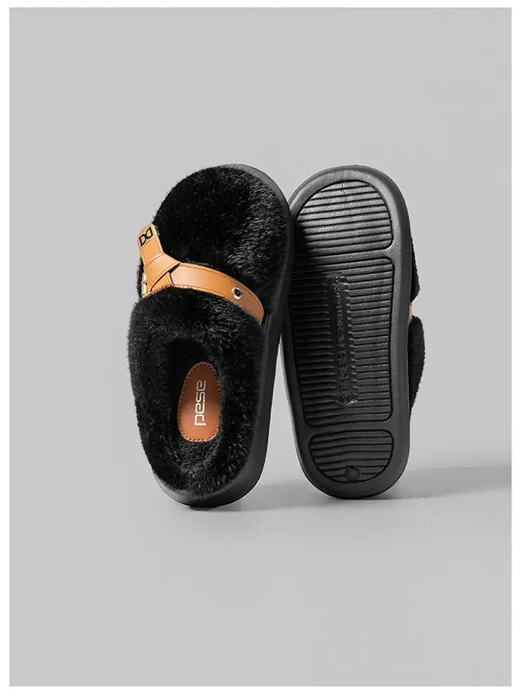 Internet Celebrity Furry Slippers for Women, Winter Fashionable Outer Wear Cotton Slippers, Thick-Soled Non-Slip Warm Home Plush Cotton Slippers — feature 13