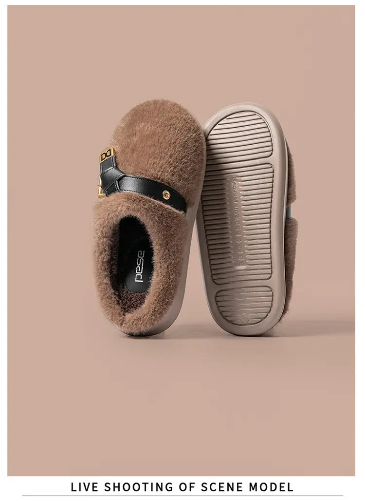 Internet Celebrity Furry Slippers for Women, Winter Fashionable Outer Wear Cotton Slippers, Thick-Soled Non-Slip Warm Home Plush Cotton Slippers — feature 14