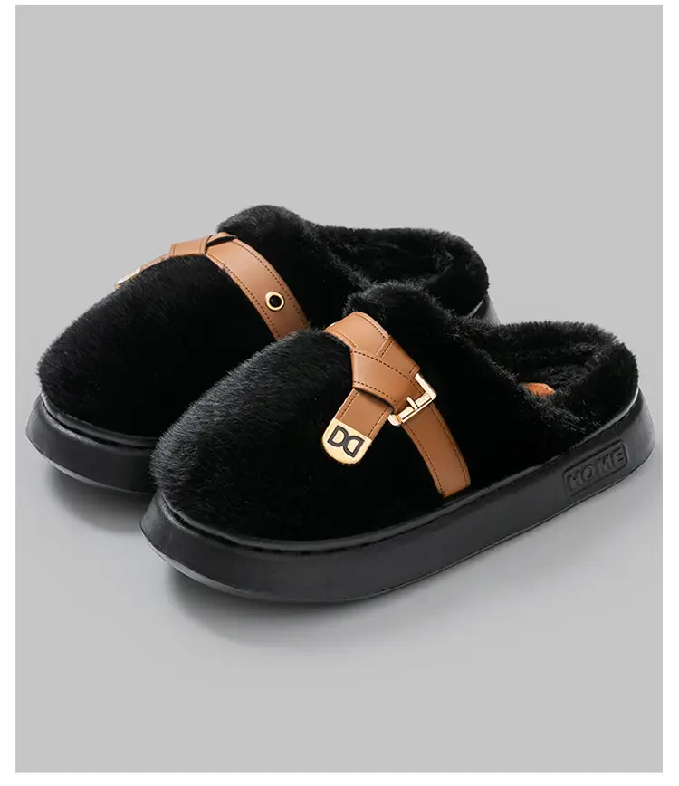 Internet Celebrity Furry Slippers for Women, Winter Fashionable Outer Wear Cotton Slippers, Thick-Soled Non-Slip Warm Home Plush Cotton Slippers — feature 17