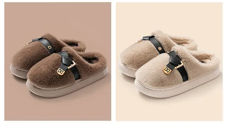 Internet Celebrity Furry Slippers for Women, Winter Fashionable Outer Wear Cotton Slippers, Thick-Soled Non-Slip Warm Home Plush Cotton Slippers — feature 18