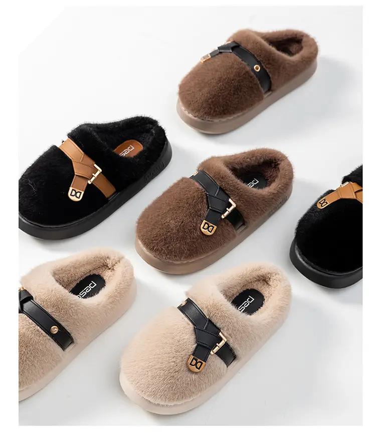 Internet Celebrity Furry Slippers for Women, Winter Fashionable Outer Wear Cotton Slippers, Thick-Soled Non-Slip Warm Home Plush Cotton Slippers — feature 9