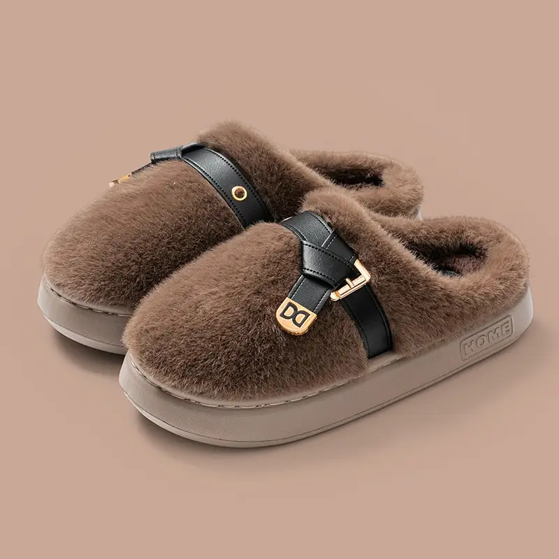 Internet Celebrity Furry Slippers for Women, Winter Fashionable Outer Wear Cotton Slippers, Thick-Soled Non-Slip Warm Home Plush Cotton Slippers - Image 2