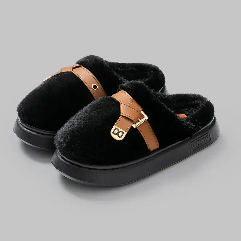 Internet Celebrity Furry Slippers for Women, Winter Fashionable Outer Wear Cotton Slippers, Thick-Soled Non-Slip Warm Home Plush Cotton Slippers - Image 3