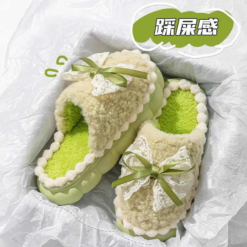 Women Cotton Bow Slippers Winter Warm Indoor - Image 8