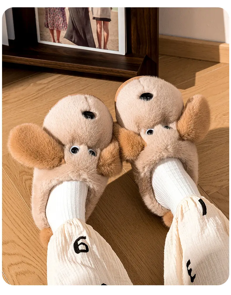 Girls Puppy Wool Slippers Winter Warm Non-Slip — feature 12