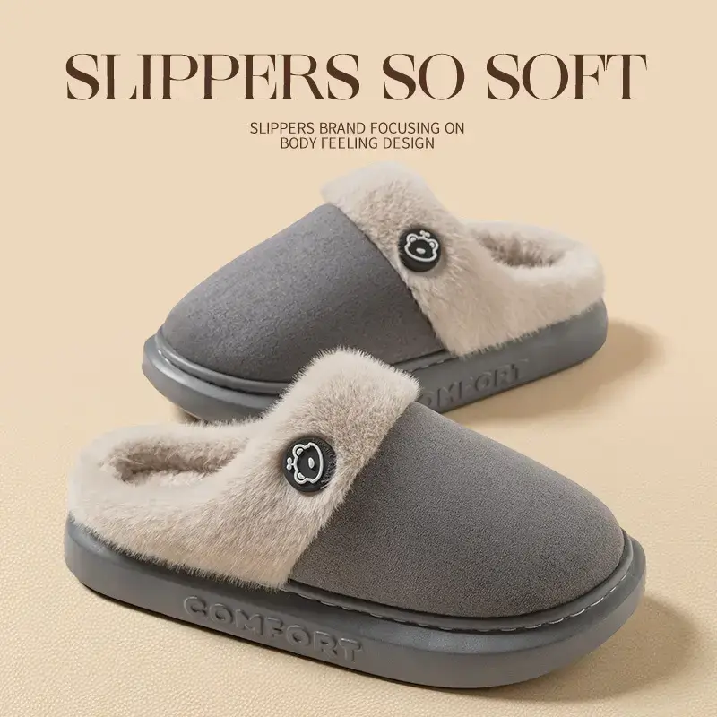 Women Grey Soft Slippers 2025 Warm Cotton Indoor - Image 9