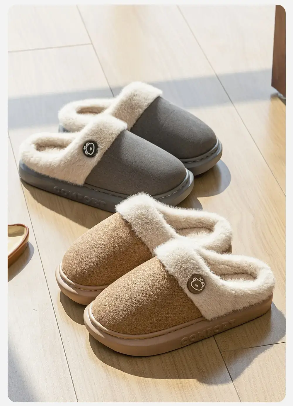 Women Grey Soft Slippers 2025 Warm Cotton Indoor — feature 9
