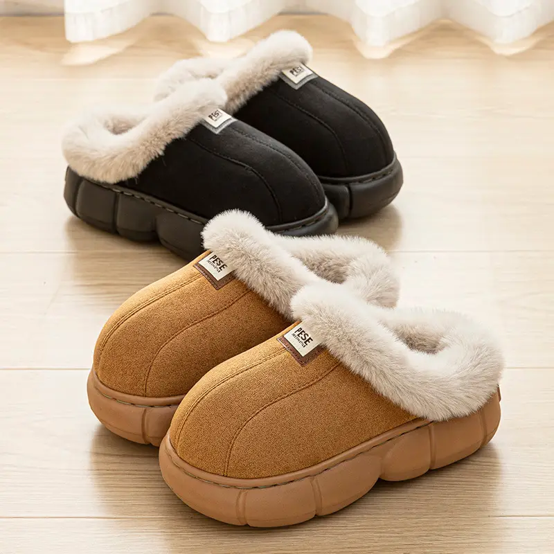 Women's Beige Fleece Slippers Warm Winter - Image 6
