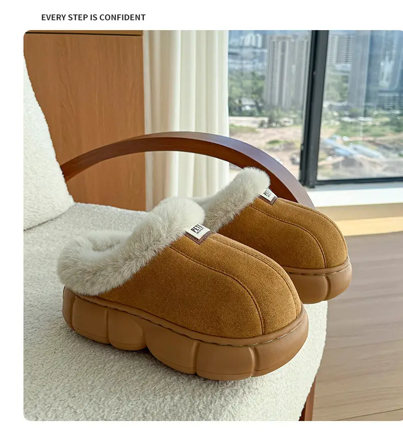 Women's Beige Fleece Slippers Warm Winter — feature 14