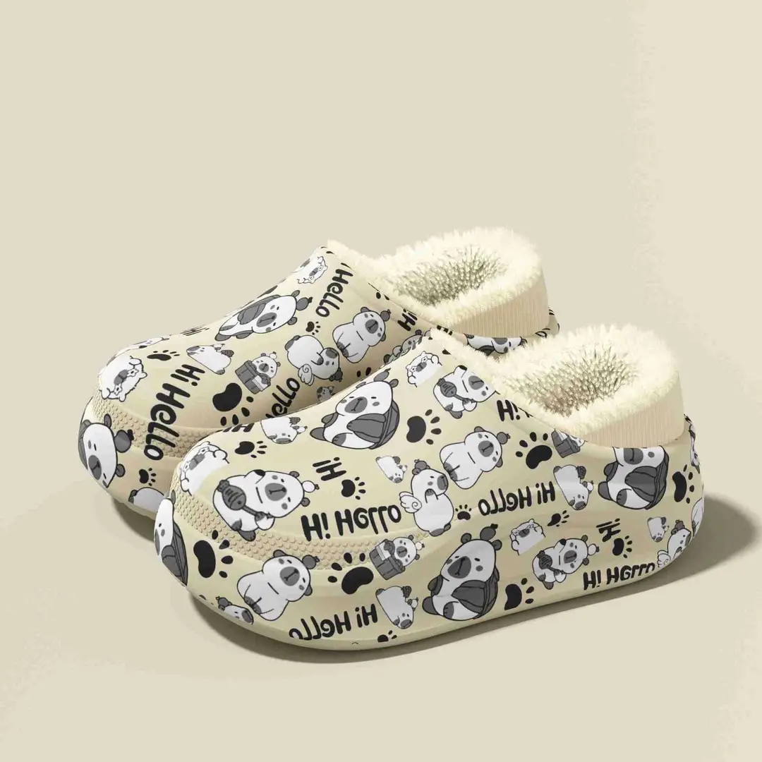 Autumn and Winter Trendy Graffiti Men's Cotton Slippers Fleece-Lined to Heattech Home Indoor Eva Thick-Soled Outer Cotton Shoes Wholesale — feature 6