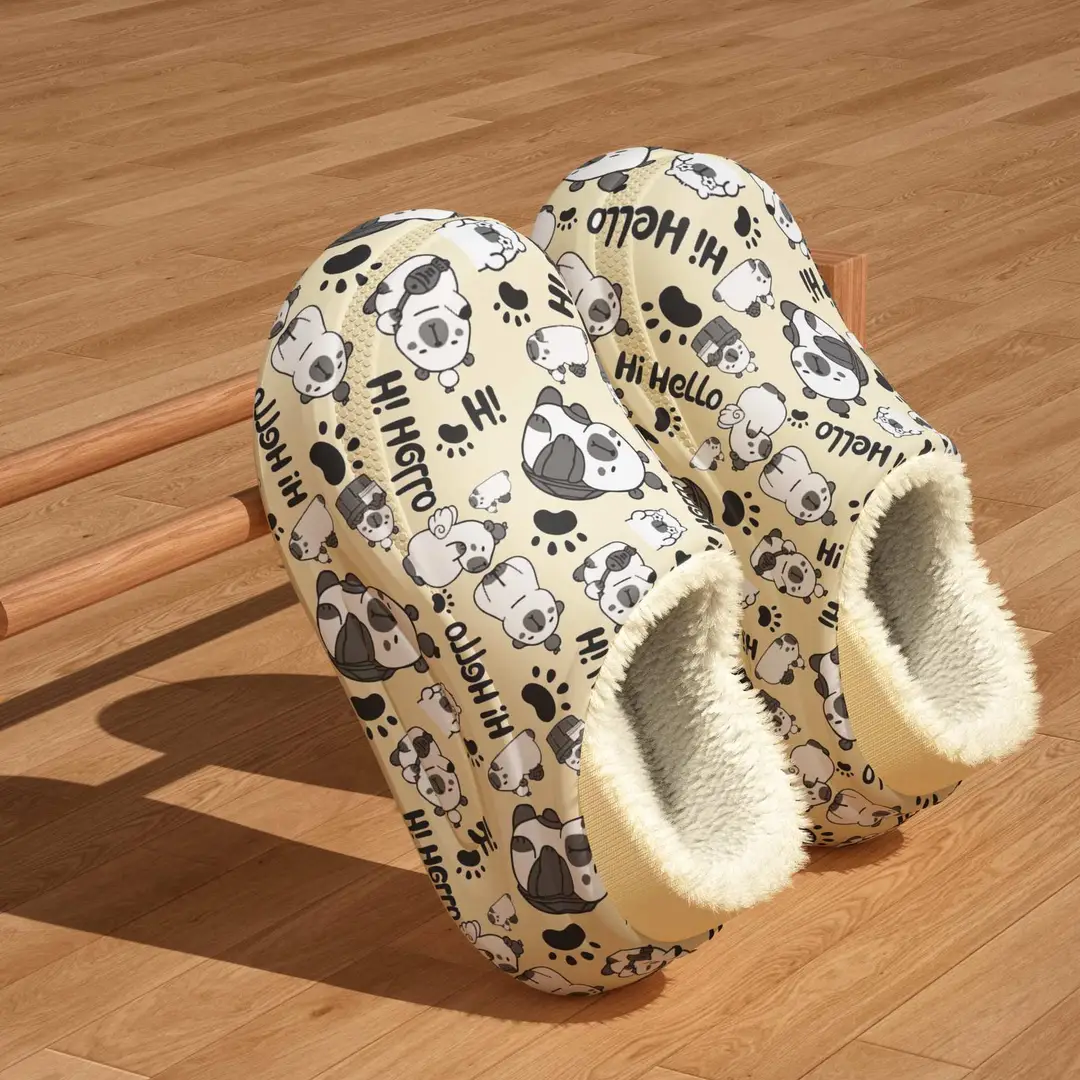 Autumn and Winter Trendy Graffiti Men's Cotton Slippers Fleece-Lined to Heattech Home Indoor Eva Thick-Soled Outer Cotton Shoes Wholesale - Image 3
