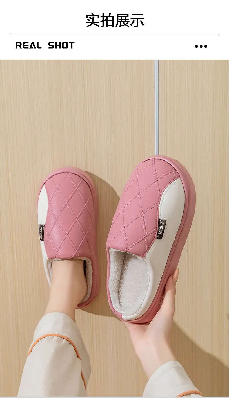 Women's Pink Quilted Warm Slippers Large — feature 11